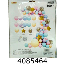 Повітряні кульки АРКА кольорова 100 кульок жовто-блокитно-рожева 25-222