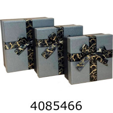 Коробка карт. для подарунків 3в1 сіра з стрічкою 15*15*6 см 17*17*8 см 19*19*10 см 25-455