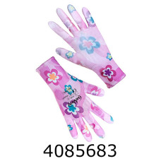 Рукавиці синтетичні фіолетові жіночі  з поліуретановим покриттям кольоровий принт р8(12) 69094