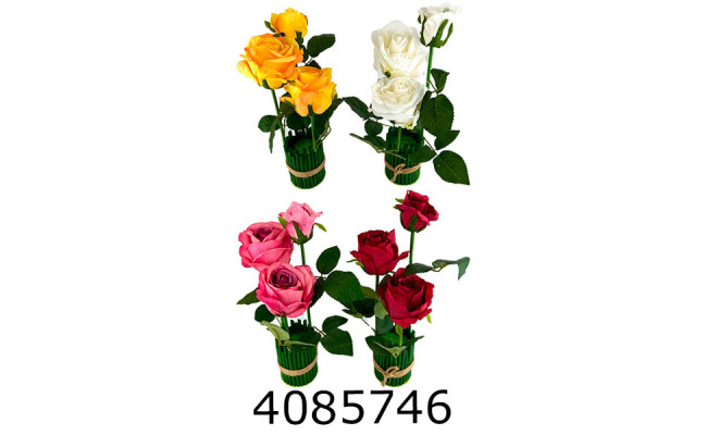 Квіти силікон троянди букет на підставці 3шт 30см (12) 10-408
