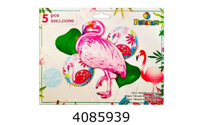 Повітряні кульки фольговані 5шт Фламінго рожевий (10/500) 836961