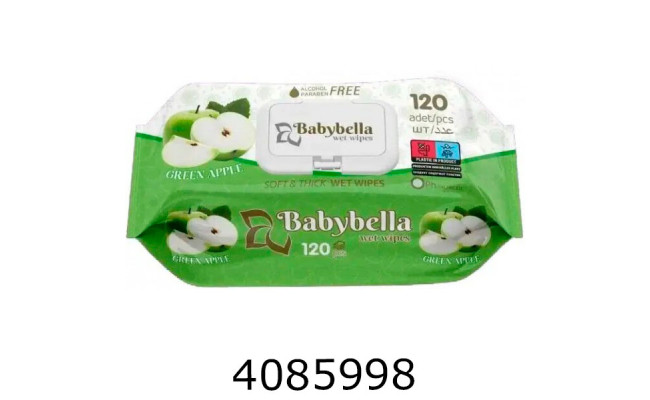Серветка волога 120шт Babybella з клапаном зелене яблуко (12)