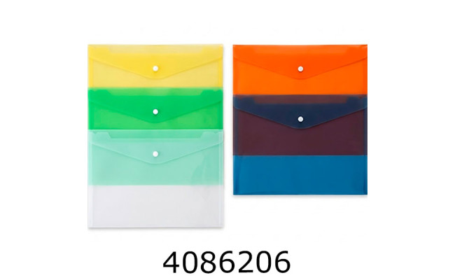 Папка конверт на кнопці А4 кольорова прозора (12) 2091