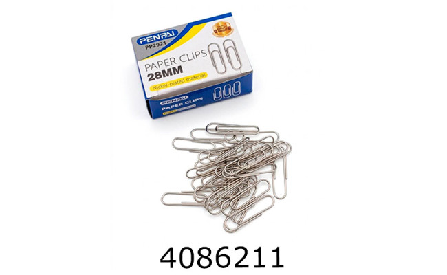 Скріпки 28мм 100шт. круглі нікельовані Penpai (10/500) PP2921