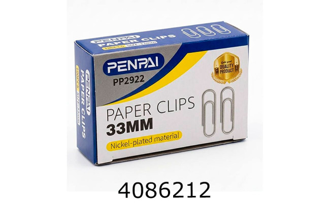 Скріпки 33мм 100шт. круглі нікельовані Penpai (10/500) PP2922