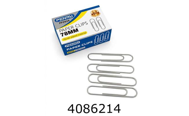 Скріпки 78мм 50шт. круглі нікельовані Penpai (10) PP2924