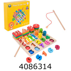 Дерев. іграшка Сортер 4в1 вкладиші риболовля сортер ксилофон 22*22см (32) C9404