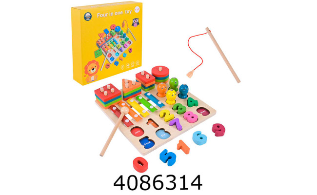 Дерев. іграшка Сортер 4в1 вкладиші риболовля сортер ксилофон 22*22см (32) C9404