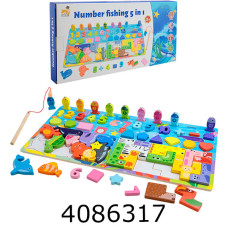 Дерев. іграшка Сортер 5в1 цифри пазли риболовля фігури тварини 45*23*4см (24) C9439