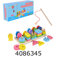 Дерев. іграшка Сортер 2в1 вкладиші пірімідки риболовля  17*7*4см (80) C9425