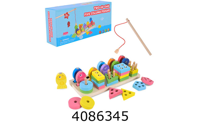 Дерев. іграшка Сортер 2в1 вкладиші пірімідки риболовля  17*7*4см (80) C9425