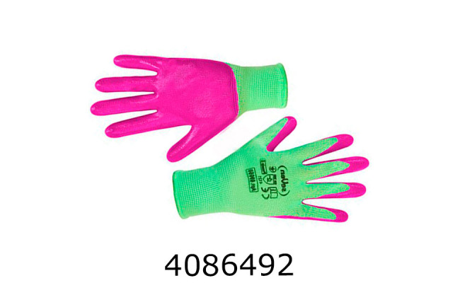 Рукавиці жіночі салатові з фіолетовим нітріловим  покриттям 69858