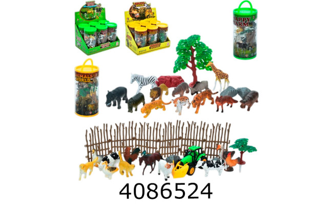 Тварини домашні в колбі 12шт від 5см 2 види + трактор (6/36) 887-888