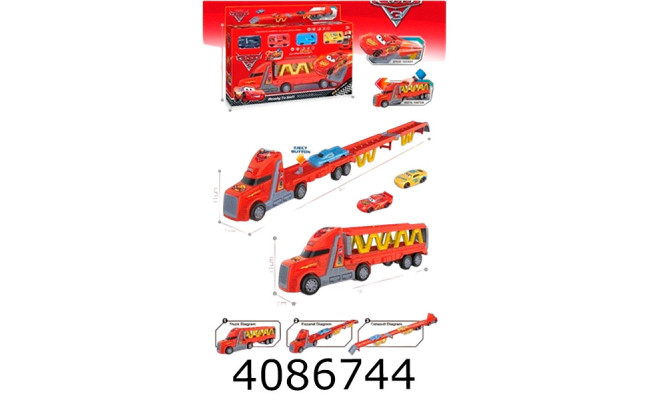 Трейлер в коробці Тачки + машинки 4шт 38*25*7см (24) 038-30B