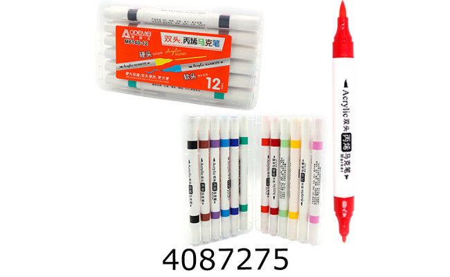 Скетч-маркери 12 кол. акрил. Aodemei двостор. м'який+тверд. plastic box (24) 6140-12M