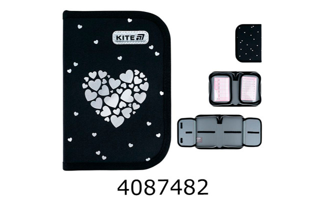Пенал 1 відд. + 2 відв. Kite 622 Black&Silver (12) K26-622-5