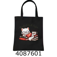 Сумка шопер Котик з книгами 40х34см З БЛИСКАВКОЮ (100) 25-147