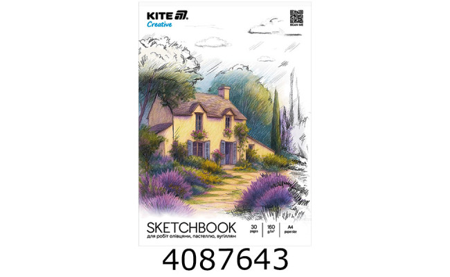 Скетч-бук для робіт олівцями А4 30арк. Kite Creative K-1278