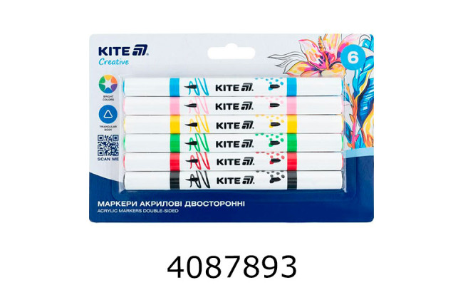Маркер акрил. набір 6 шт. двостор. Kite Creative (14) K-1293
