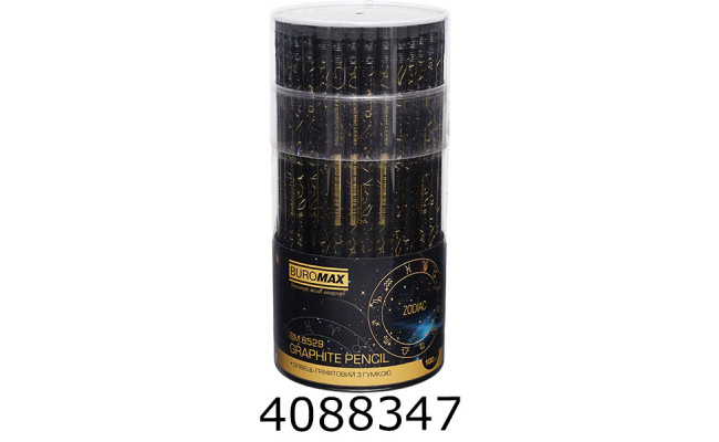 Олівець графіт. Buromax BLACK ZODIAC НВ з гумкою (100/600) BM.8529