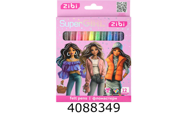 Фломастери ZiBi SUPER GIRL KIDS Line 12 кол. (12) ZB.2824