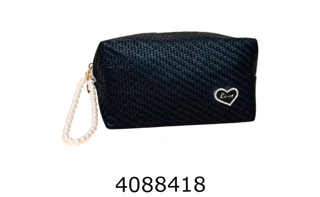 Косметичка чорна з перлинною ручкою 18*11*8см (200) 25-590