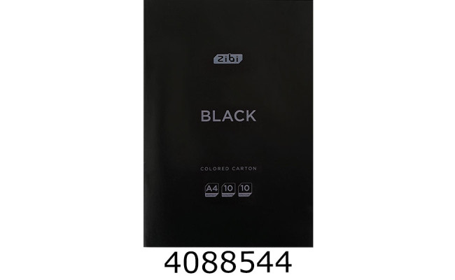 Картон кольоровий А4 10 арк. 10 кол. 230г/м2 ZiBi BLACK (20) ZB.1950-01