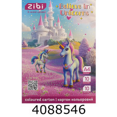 Картон кольоровий А4 10 арк. 10 кол. 230г/м2 ZiBi UNICORN (20) ZB.1950-07