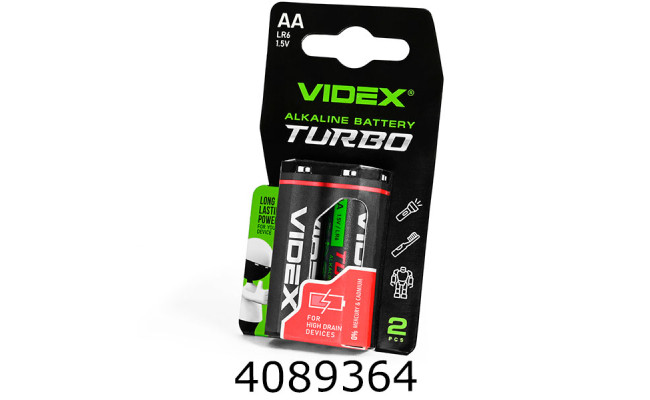 Батарейка Videx Turbo Alkaline R6/4 блістер ціна за 4шт. (40/720) АА