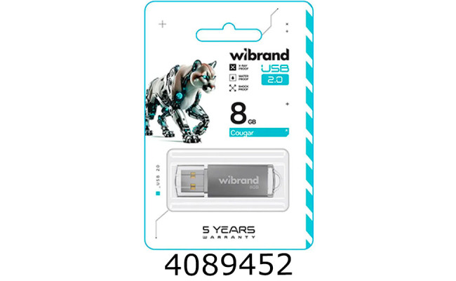 Flash USB 8Gb Wibrand 2.0 Cougar срібний Wibrand