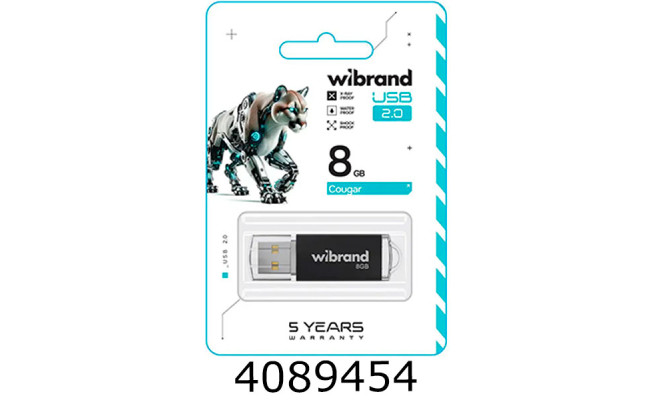 Flash USB 8Gb Wibrand 2.0 Cougar чорний Wibrand