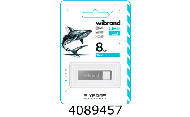 Flash USB 8Gb Wibrand 2.0 Shark срібний Wibrand