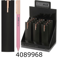 Ручка гелева авт. BUROMAX PRESTIGE GOLD 0.5 мм сині чорнила рожева (12) BM.83101-10