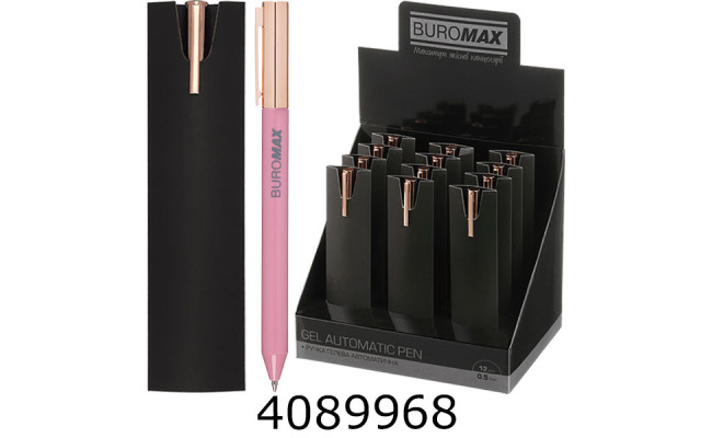 Ручка гелева авт. BUROMAX PRESTIGE GOLD 0.5 мм сині чорнила рожева (12) BM.83101-10