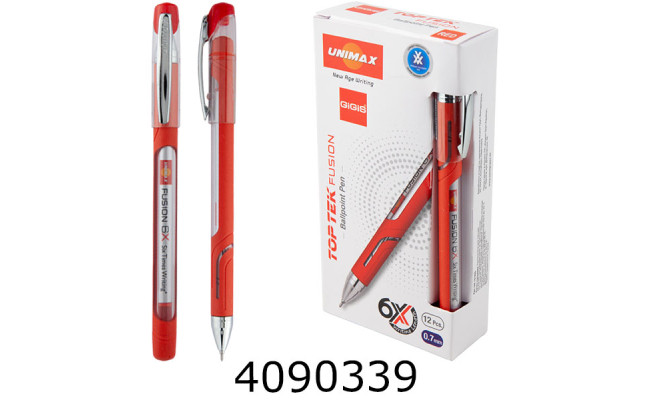 Ручка кульк. Unimax Top Tek Fusion 10 000 червона 07мм (12/144) UX-10 000-06