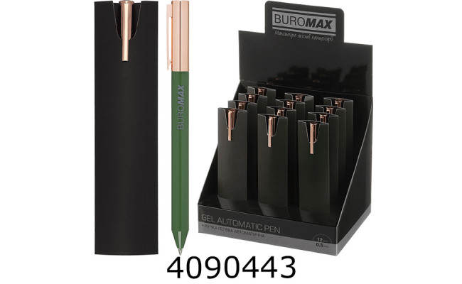 Ручка гелева авт. BUROMAX PRESTIGE GOLD 0.5 мм сині чорнила  зелена (12) BM.83101-04