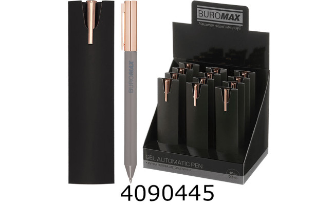 Ручка гелева авт. BUROMAX PRESTIGE GOLD 0.5 мм сині чорнила  темно- сіра (12) BM.83101-09