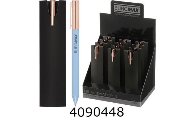 Ручка гелева авт. BUROMAX PRESTIGE GOLD 0.5 мм сині чорнила блакитна (12) BM.83101-14