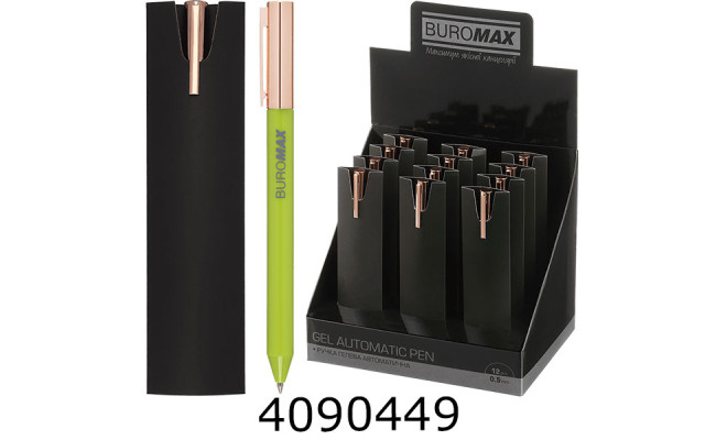 Ручка гелева авт. BUROMAX PRESTIGE GOLD 0.5 мм сині чорнила салатова (12) BM.83101-15