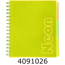 Блокнот на спір. збоку В5 120 арк. кліт. пласт. обкл. Buromax NEON 3 PVC розділювачі.,жовтий (10) BM.24359911-08