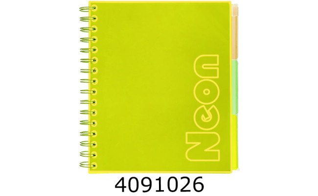 Блокнот на спір. збоку В5 120 арк. кліт. пласт. обкл. Buromax NEON 3 PVC розділювачі.,жовтий (10) BM.24359911-08
