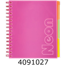 Блокнот на спір. збоку В5 120 арк. кліт. пласт. обкл. Buromax NEON 3 PVC розділювачі., рожевий (10) BM.24359911-08