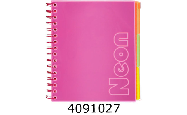 Блокнот на спір. збоку В5 120 арк. кліт. пласт. обкл. Buromax NEON 3 PVC розділювачі., рожевий (10) BM.24359911-08