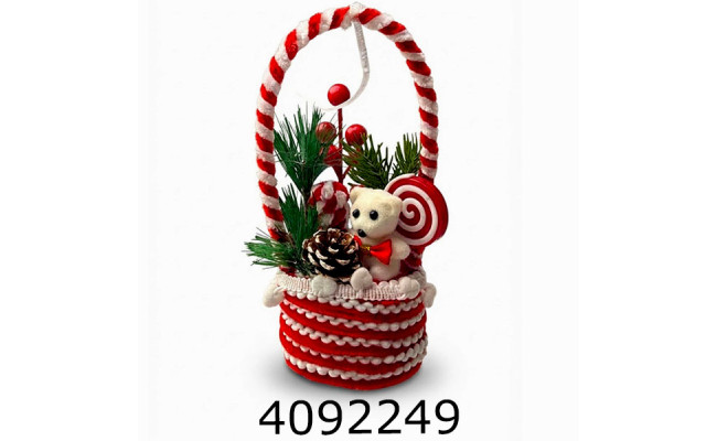 Кошик новорічний з ведмедиком 11*9*23см C-58